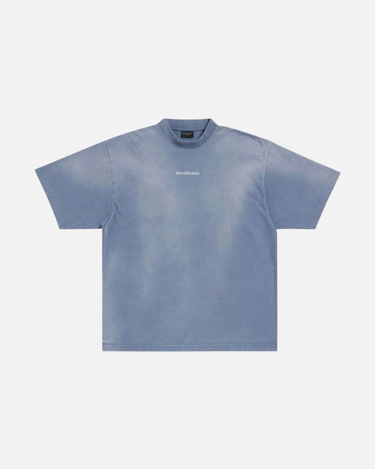 Balenciaga Rear Embroidered Center Logo Blue Tee - photo 1